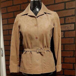 70s Boho Faux Suede Blazer Brodkin Safari Chic Belted Utility Blazer Minimalist